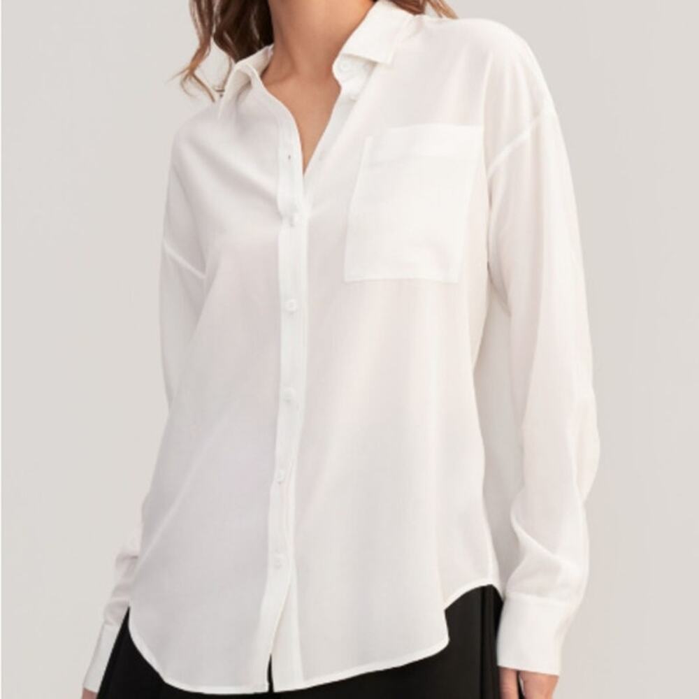 Lilysilk Drop Shoulders Oversize Silk Shirt Natural White Size XS